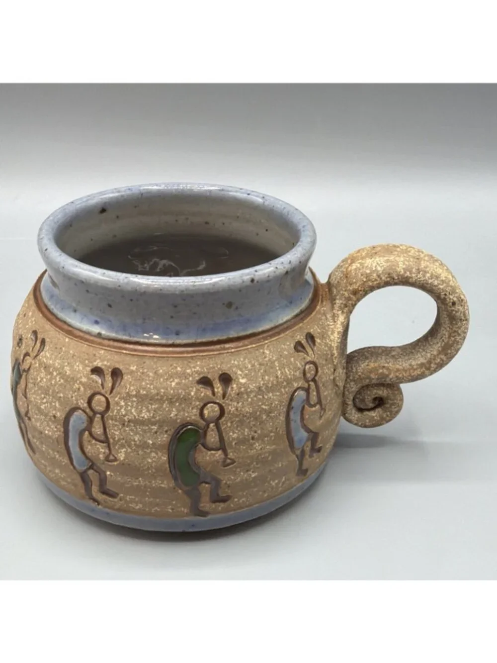 Kokopelli Stoneware Studio Pottery Mug Southwest Style Signed RAB Blue Rustic